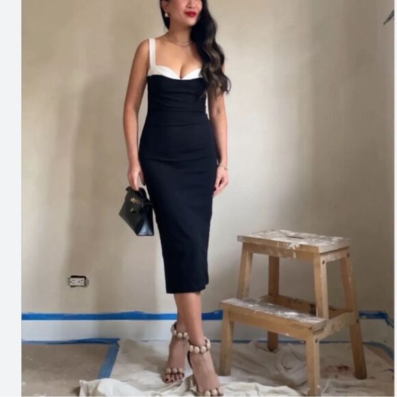 Reformation Nelle Knit Dress – Black & White Midi Tank Dress Size L NWT - Picture 3 of 8